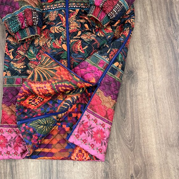 Farm Rio Mixed Patchwork Reversible Quilted Midi Puffer Coat Sz M - Picture 8 of 16